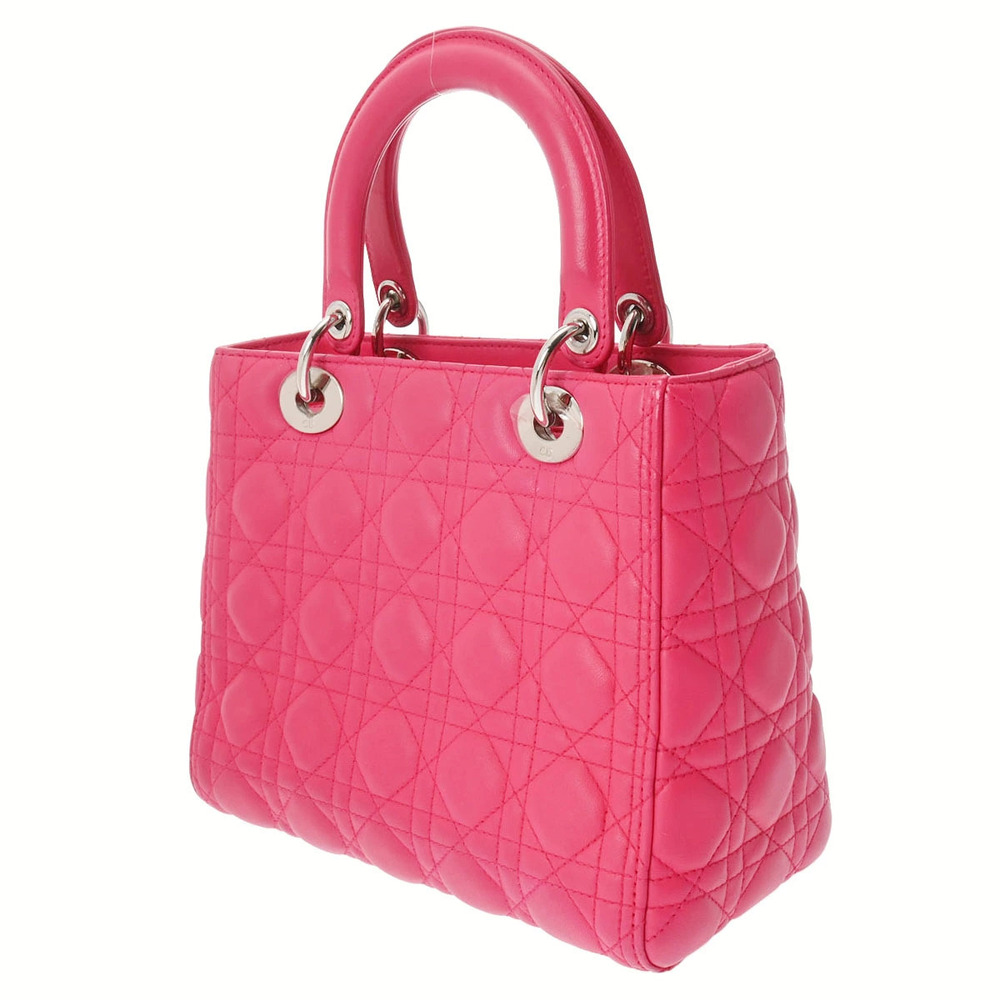 Dior Pink Handbag Cannage Lady CHRISTIAN Leather Pink